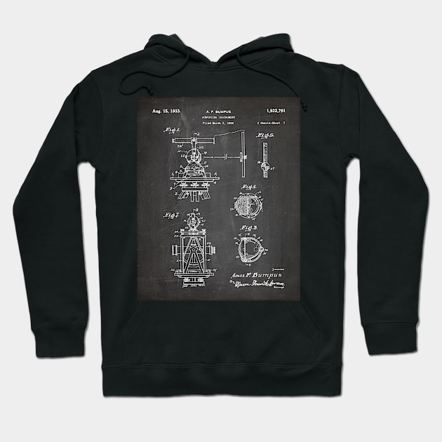 Surveying Patent - Surveyor Construction Builder Art - Black Chalkboard Hoodie by patentpress